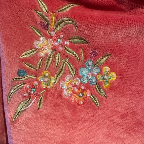 BCBGMaxAzria Pink Floral Velour Sweatpants Sz L - Picture 4 of 8